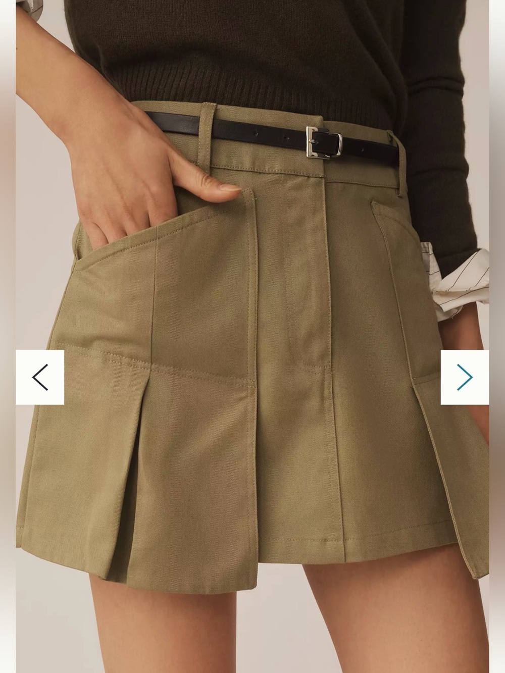 Anthropologie Olive Green Pleated Cargo Mini Skirt Utility Y2K Style M - Picture 7 of 11